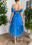 Off the Shoulder Blue Prom Dress Daisy Flower Formal Dress FD2774-prom dresses-Viniodress-Viniodress