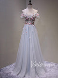 Off the Shoulder Floral Formal Dresses Cheap Prom Dress Long FD1049
