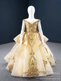 Off the Shoulder Gold Ball Gown for Little Girls 67024K