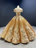 Off the Shoulder Gold Floral Quinceañera Dresses 66536C viniodress-Quinceanera Dresses-Viniodress-Viniodress