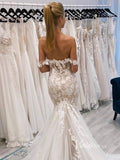 Off the Shoulder Lace Mermaid Wedding Dresses VW2136-wedding dresses-Viniodress-Viniodress