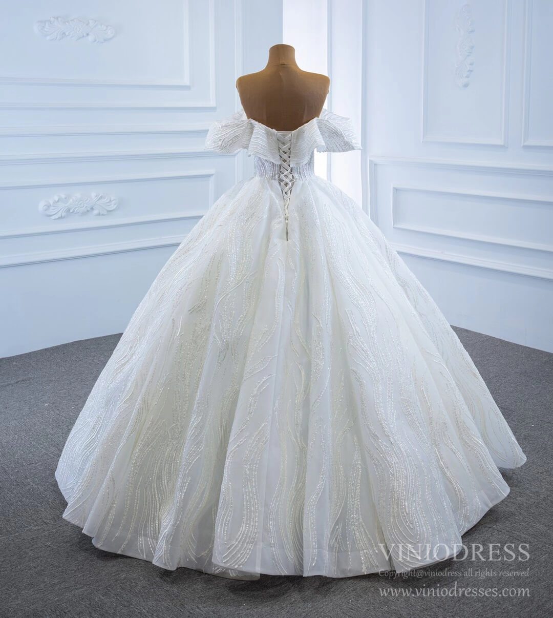 Off the Shoulder Lace Wedding Dresses Princess Ball Gown VW1797-wedding dresses 2025 -Viniodress-As Picture-Custom Size-