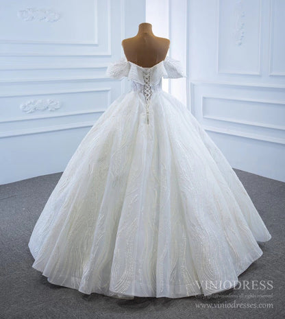 Off the Shoulder Lace Wedding Dresses Princess Ball Gown VW1797-wedding dresses 2025 -Viniodress-As Picture-Custom Size-