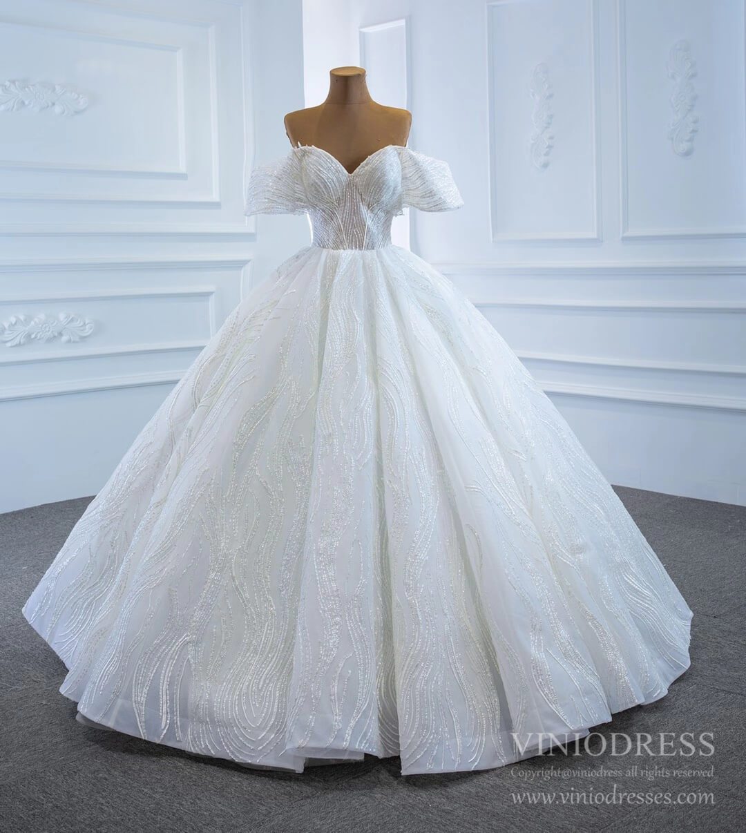 Off the Shoulder Lace Wedding Dresses Princess Ball Gown VW1797-wedding dresses 2025 -Viniodress-As Picture-Custom Size-
