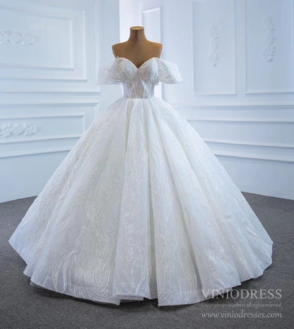 Off the Shoulder Lace Wedding Dresses Princess Ball Gown VW1797-wedding dresses 2025 -Viniodress-As Picture-Custom Size-