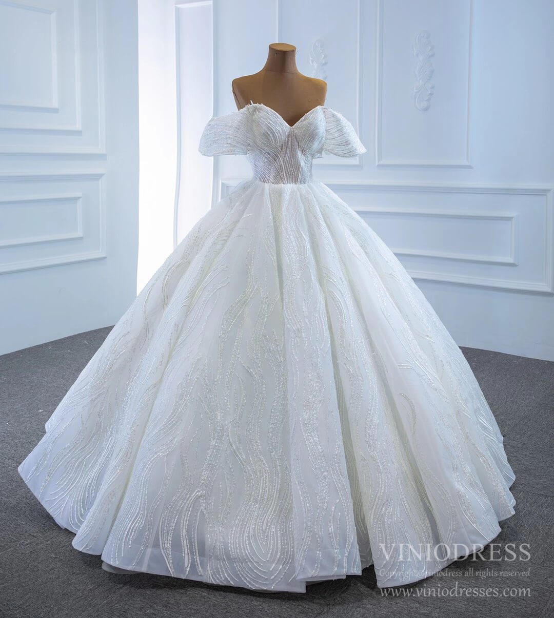 Off the Shoulder Lace Wedding Dresses Princess Ball Gown VW1797-wedding dresses 2025 -Viniodress-As Picture-Custom Size-