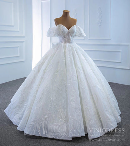 Off the Shoulder Lace Wedding Dresses Princess Ball Gown VW1797-wedding dresses 2025 -Viniodress-As Picture-Custom Size-