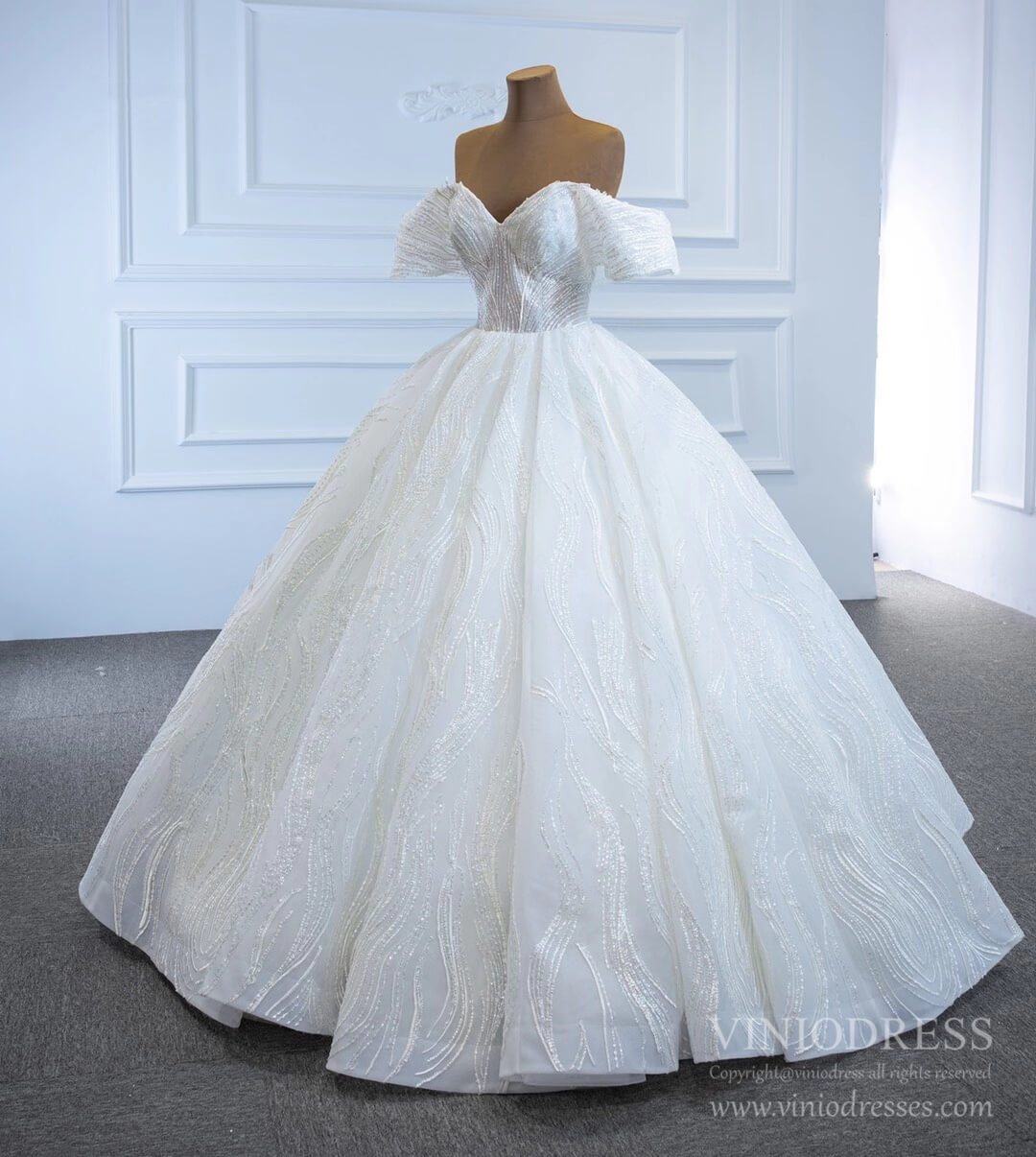 Off the Shoulder Lace Wedding Dresses Princess Ball Gown VW1797-wedding dresses 2025 -Viniodress-As Picture-Custom Size-