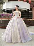 Off the Shoulder Lilac Lace Sweet 15 Dresses Vintage Quince Dress FD2412 viniodress