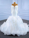 Off the Shoulder Long Sleeve Mermaid Wedding Dresses Ruffled Rosette Skirt VW2035
