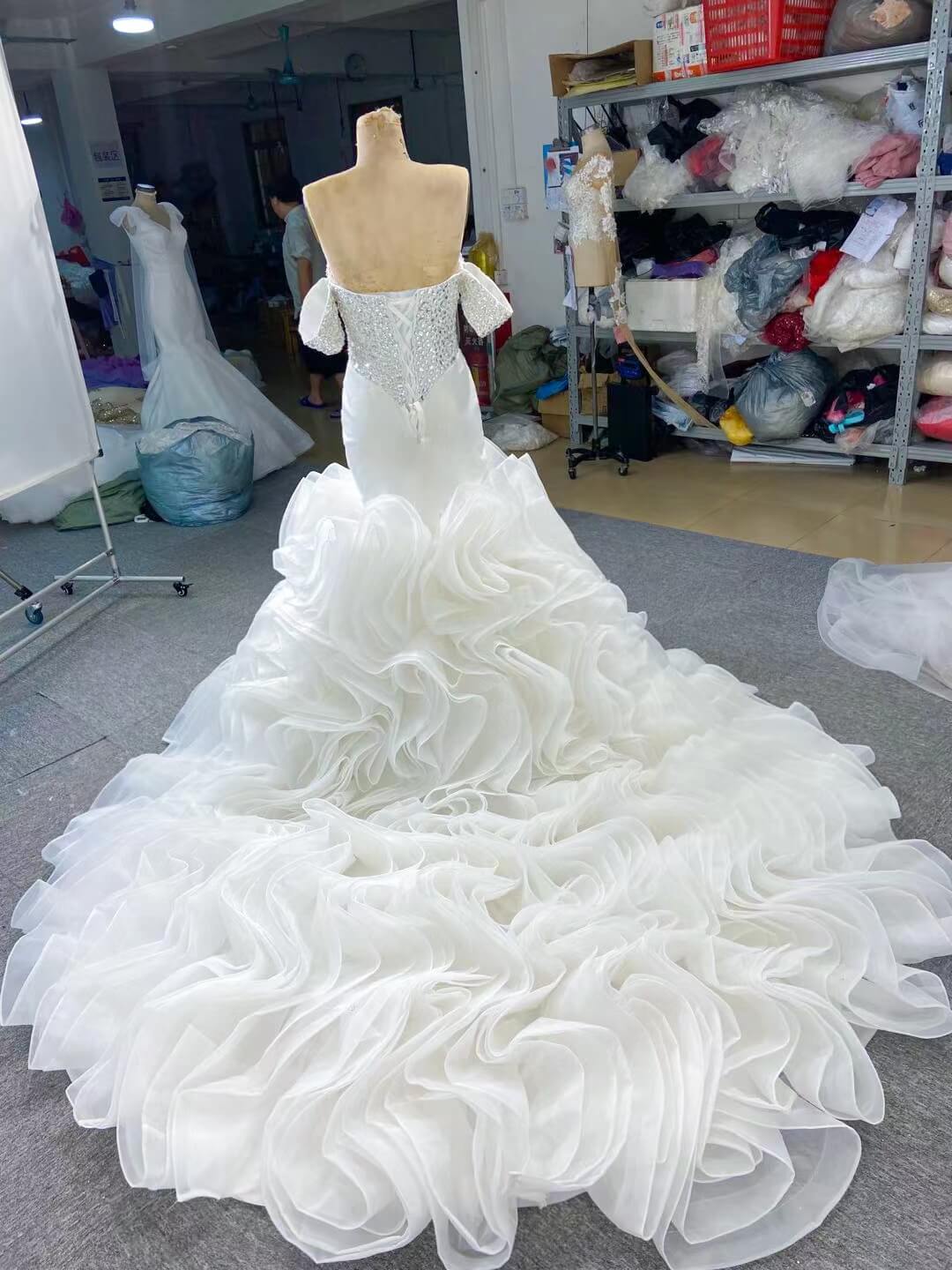 Off the Shoulder Mermaid Wedding Dresses Ruffled Gown 67192-wedding dresses 2025 -Viniodress-Ivory-Custom Size-