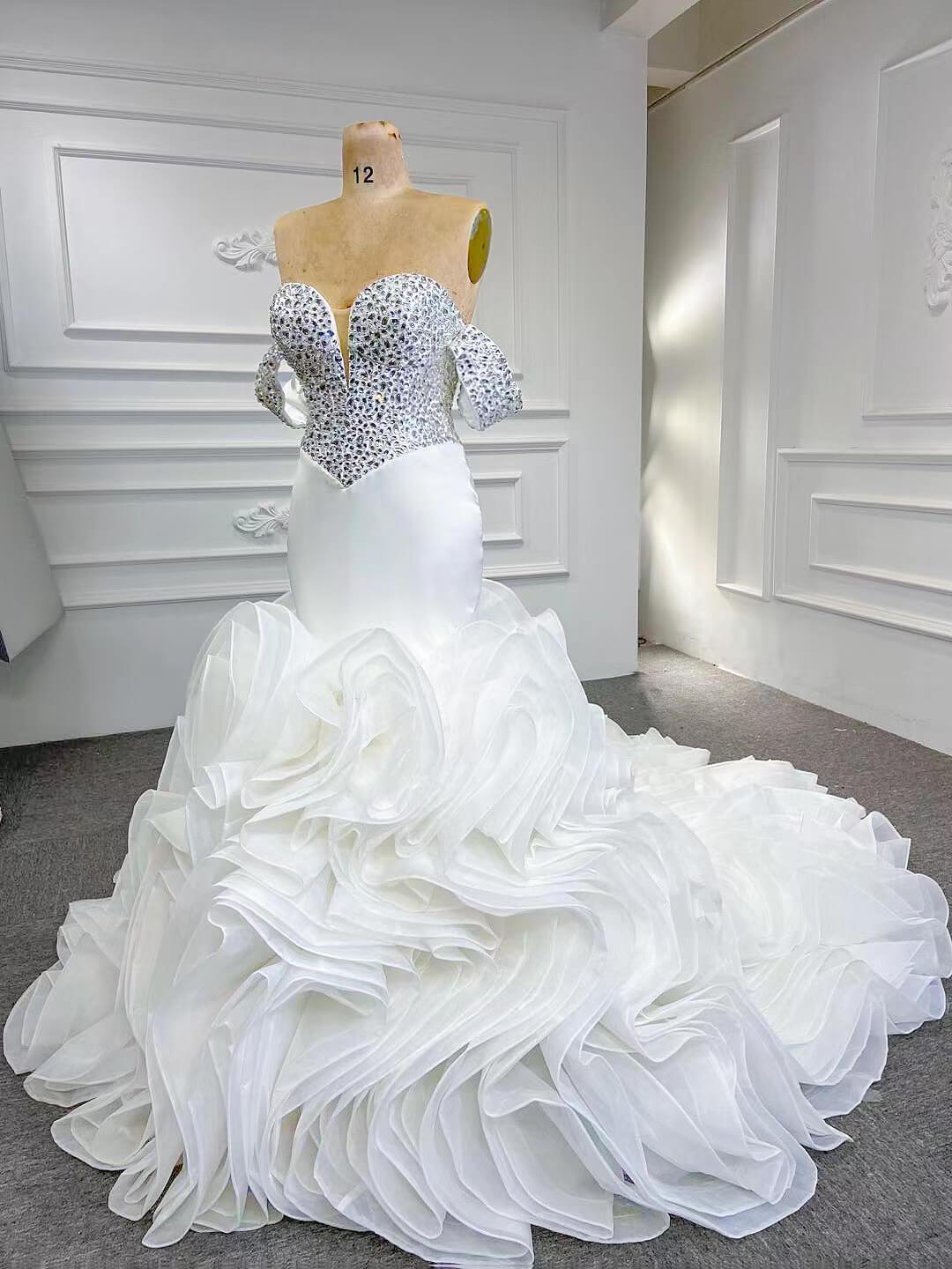 Off the Shoulder Mermaid Wedding Dresses Ruffled Gown 67192-wedding dresses 2025 -Viniodress-Ivory-Custom Size-