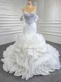 Off the Shoulder Mermaid Wedding Dresses Ruffled Gown 67192