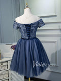 Off the Shoulder Navy Blue Homecoming Dresses SD1017-homecoming dresses-Viniodress-Viniodress