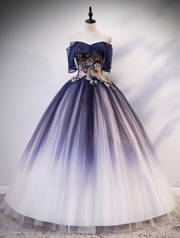 Off the Shoulder Ombre Ball Gown Prom Dresses FD1526-prom dresses-Viniodress-Blue-Custom Size-Viniodress