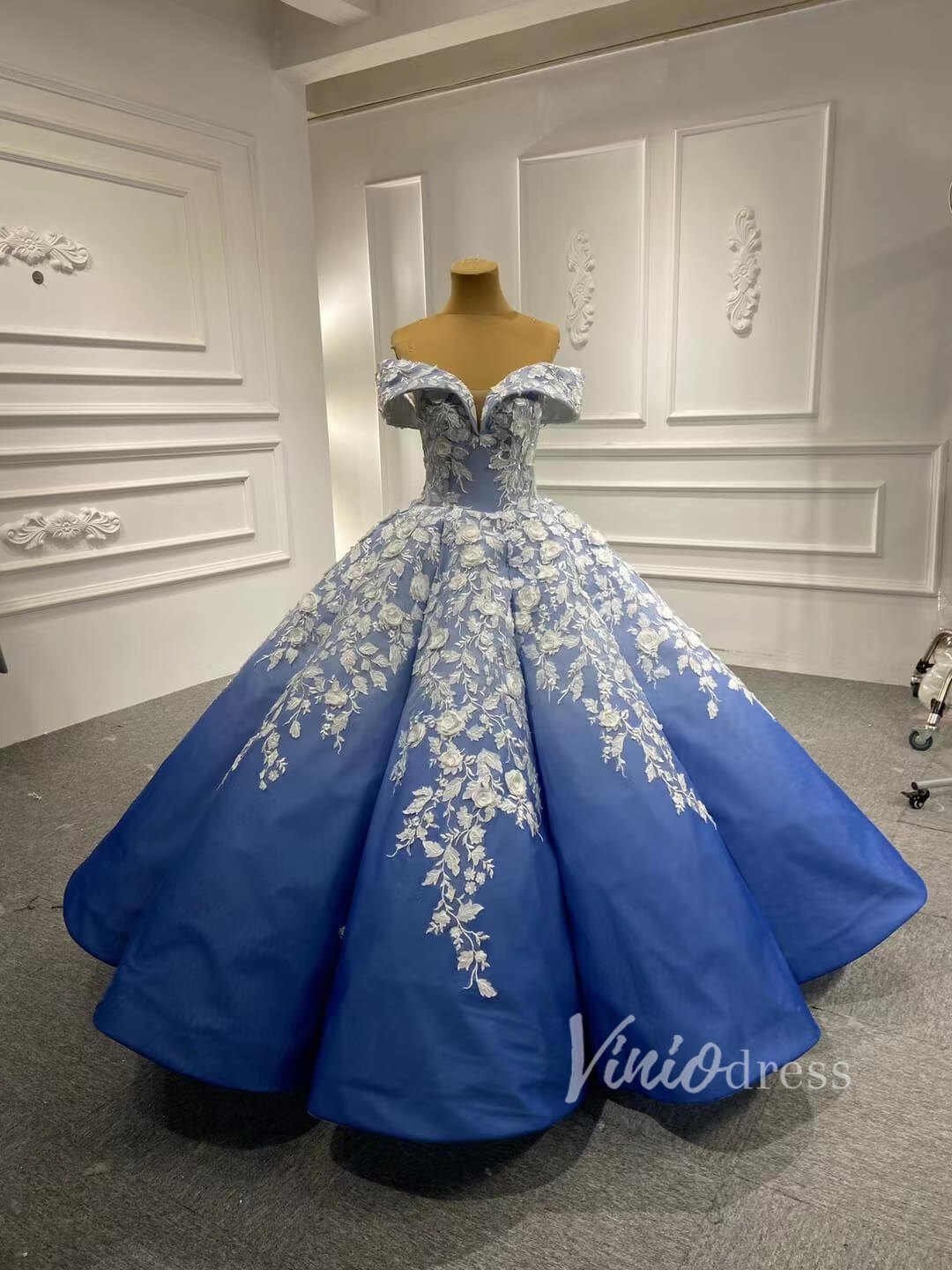 Off the Shoulder Ombre Blue Ball Gowns for Debutante 66698 viniodress-Quinceanera Dresses-Viniodress-Blue-Custom Size-Viniodress