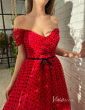 Off the Shoulder Prom Dresses Black Dotted Red Maxi Dress SD1437B-homecoming dresses-Viniodress-Viniodress