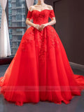 Off the Shoulder Red Tulle Prom Dresses with Train FD1602 viniodress-prom dresses-Viniodress-Viniodress