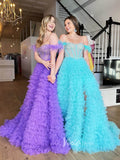 Off the Shoulder Ruffled Tulle Prom Dress with Slit FD2976B-prom dresses-Viniodress-Viniodress