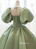 Olive Green Satin Prom Dresses Puffed Sleeve Ball Gown FD3433-prom dresses-Viniodress-Viniodress