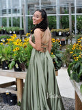 Olive Green Satin Prom Dresses with Slit FD2705B-prom dresses-Viniodress-Viniodress