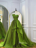 Olive Green Strapless Prom Dresses Tiered Evening Dress FD3122