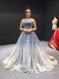 <transcy>Gold Sparkly Ombre Blue Prom Dresses Sin tirantes Vestidos de noche formales FD1203</transcy>