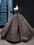 One Shoulder Black Quinceañera Dress Sparkling Ball Gown Prom Dress FD1281 viniodress