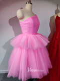 One Shoulder Blush Pink Homecoming Dresses Pleated Tulle Tutu Dress SD1241-homecoming dresses-Viniodress-Viniodress