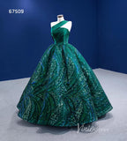 One Shoulder Emerald Green Ball Gown Wedding Dresses 67509-Quinceanera Dresses-Viniodress-Viniodress