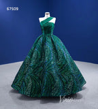 One Shoulder Emerald Green Ball Gown Wedding Dresses 67509