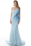 One Shoulder Light Blue Sequin Prom Dress Evening Dresses FD2497-prom dresses-Viniodress-Viniodress