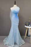 One Shoulder Light Blue Sequin Prom Dress Evening Dresses FD2497-prom dresses-Viniodress-Viniodress