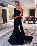 One Shoulder Mermaid Prom Dress Pleated Overskirt Formal Gown FD2846-prom dresses-Viniodress-Black-Custom Size-Viniodress