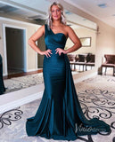 One Shoulder Mermaid Prom Dress Pleated Overskirt Formal Gown FD2846-prom dresses-Viniodress-Blue-Custom Size-Viniodress