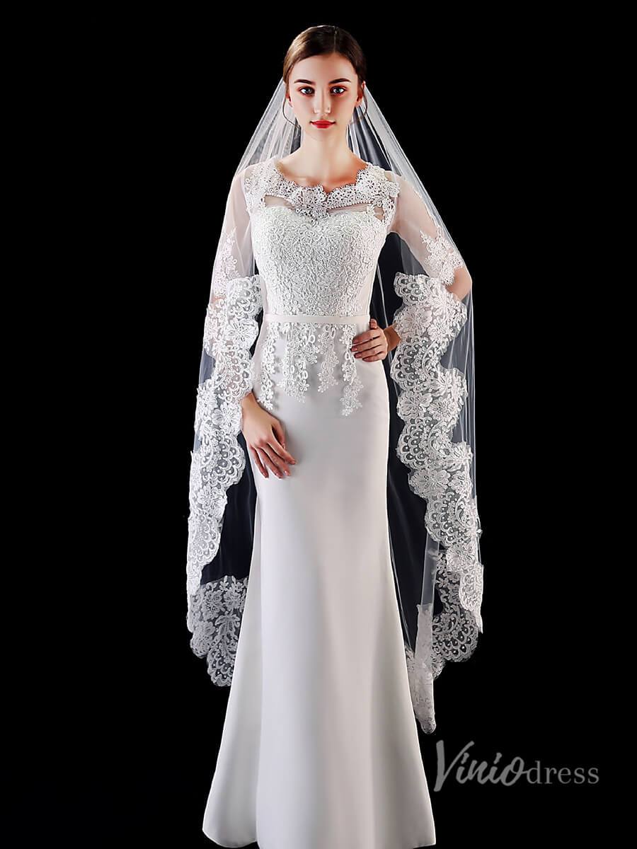 One Tier Lace Waltz Length Veil Viniodress TS1906-Bridal Veil 2025 -Viniodress-Ivory-