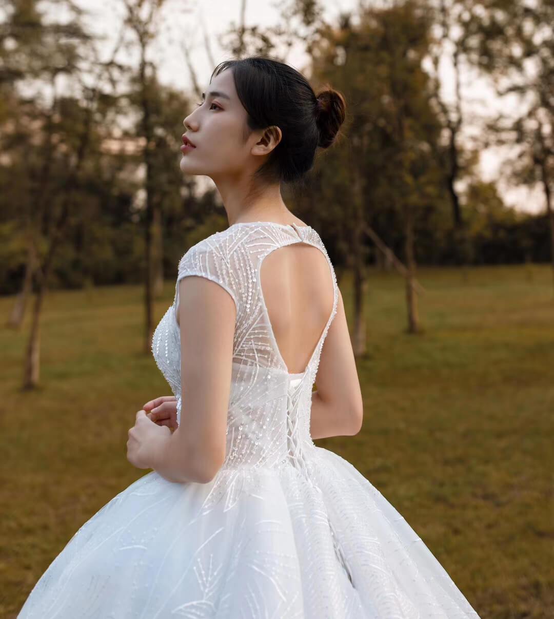 Open Back Cap Sleeve Lace Wedding Dresses Ball Gowns VW1752-wedding dresses-Viniodress-Viniodress