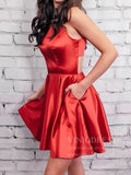 Open Back Cheap Red Satin Homecoming Dresses with Pockets SD1286-homecoming dresses-Viniodress-Viniodress