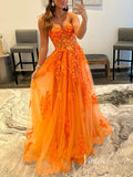 Orange Lace Applique Prom Dresses Strapless Evening Dress FD2940
