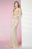 Pale Champagne Beaded Prom Dress Long Sleeve 20s Formal Dress FD2791-prom dresses-Viniodress-Viniodress