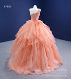 Peach Tiered Ruffle Ball Gown Prom Dresses One Shoulder Quince Dress 67330 viniodress-Quinceanera Dresses-Viniodress-Viniodress