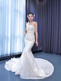 Pearl Beaded Mermaid Wedding Dresses One Shoulder 222206
