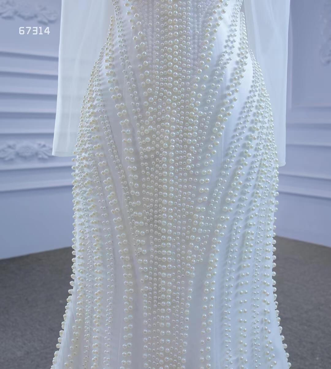 Pearl Beaded Mermaid Wedding Dresses with Long Sleeves Viniodress 67314-wedding dresses-Viniodress-Viniodress