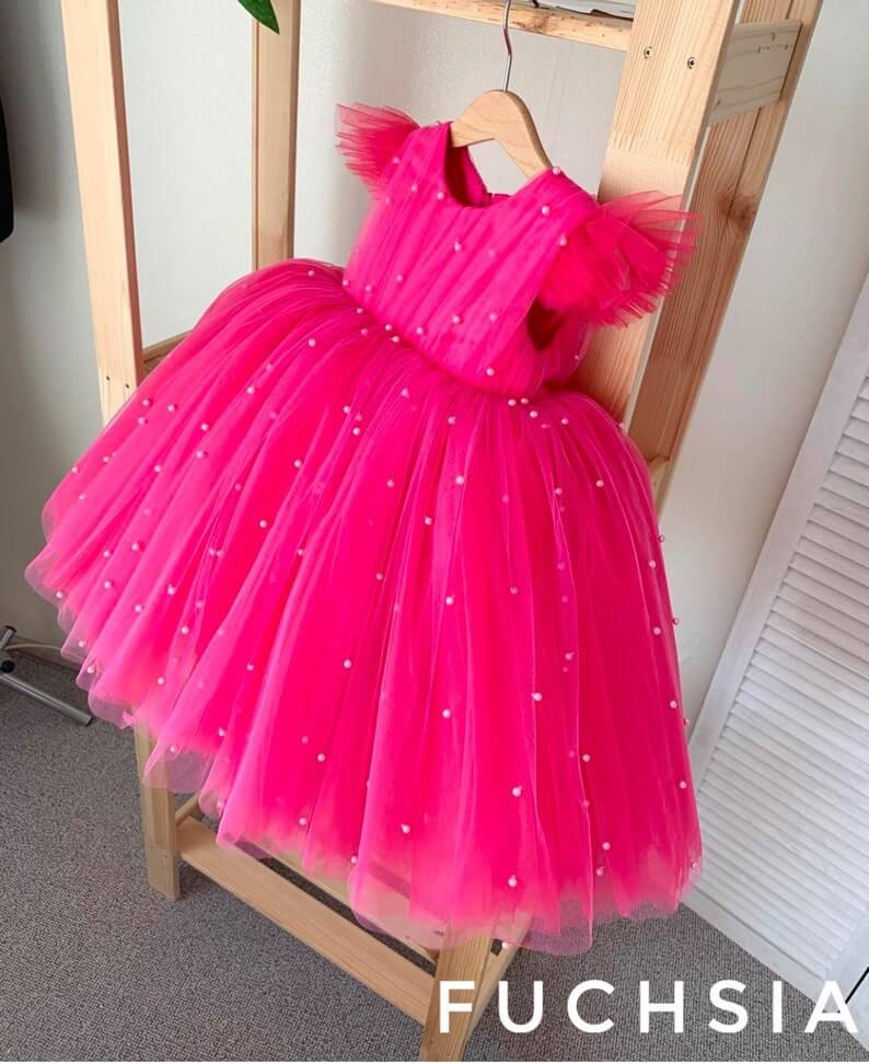 Pearl Tulle Flower Girl Dresses GL1125-flower girl dresses-Viniodress-Fuchsia-Custom Size-Viniodress