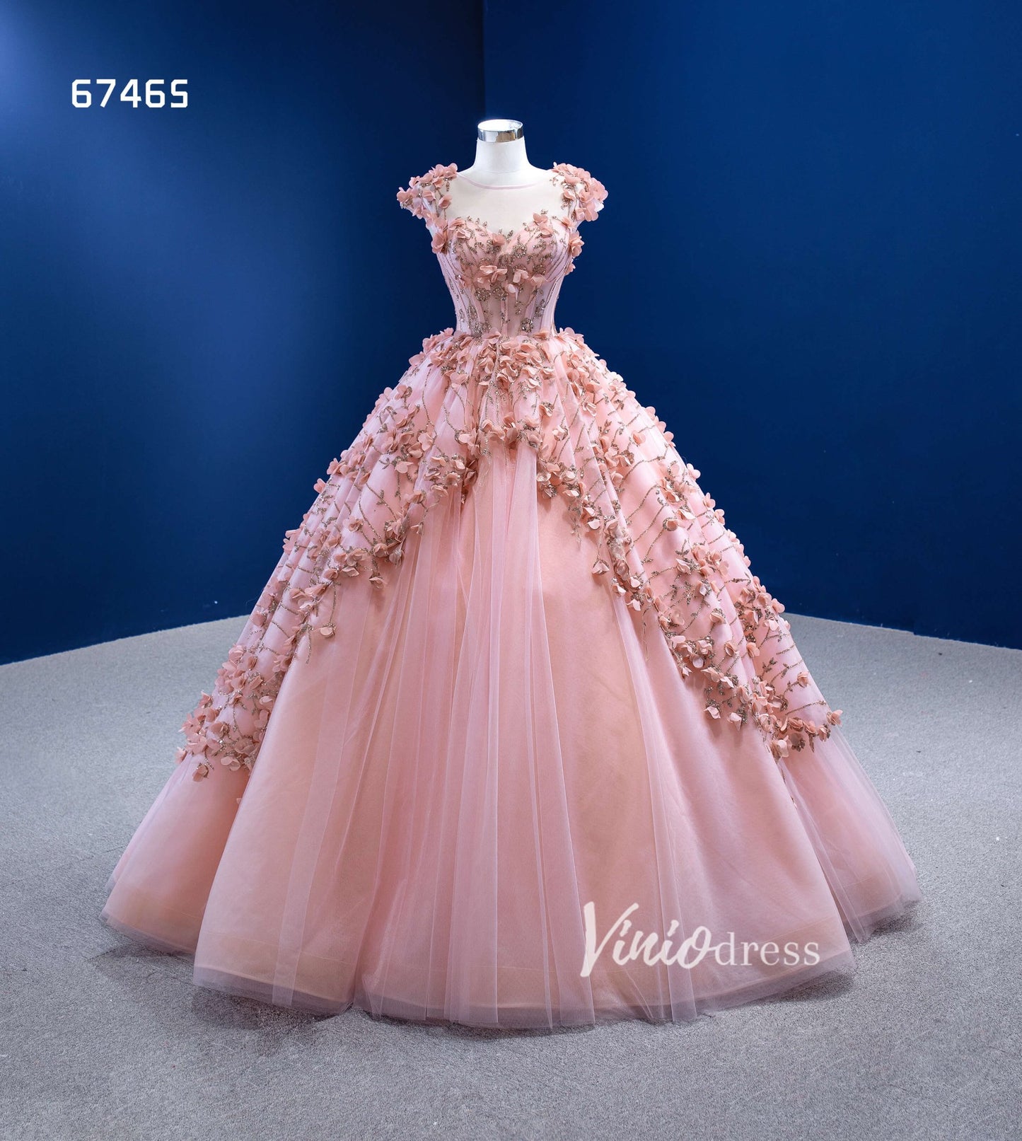 Pink 3D Flower Quince Dresses Sweet 16 Ball Gowns 67465-Quinceanera Dresses 2025 -Viniodress-Pink-Custom Size-