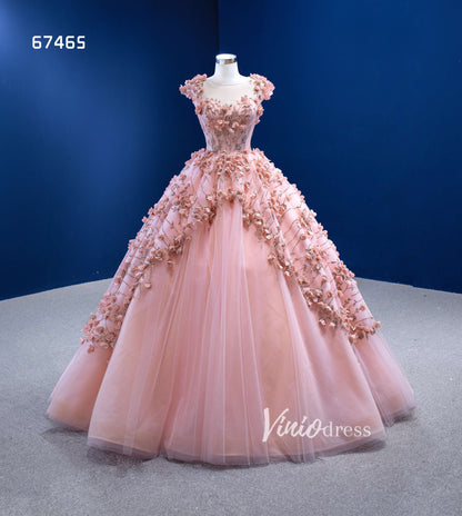 Pink 3D Flower Quince Dresses Sweet 16 Ball Gowns 67465-Quinceanera Dresses 2025 -Viniodress-Pink-Custom Size-