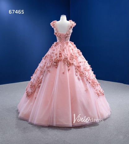 Pink 3D Flower Quince Dresses Sweet 16 Ball Gowns 67465-Quinceanera Dresses 2025 -Viniodress-Pink-Custom Size-