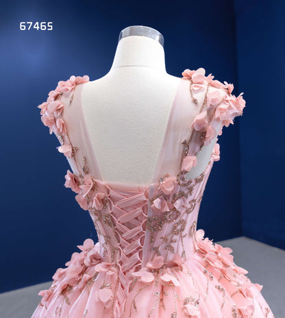 Pink 3D Flower Quince Dresses Sweet 16 Ball Gowns 67465-Quinceanera Dresses 2025 -Viniodress-Pink-Custom Size-