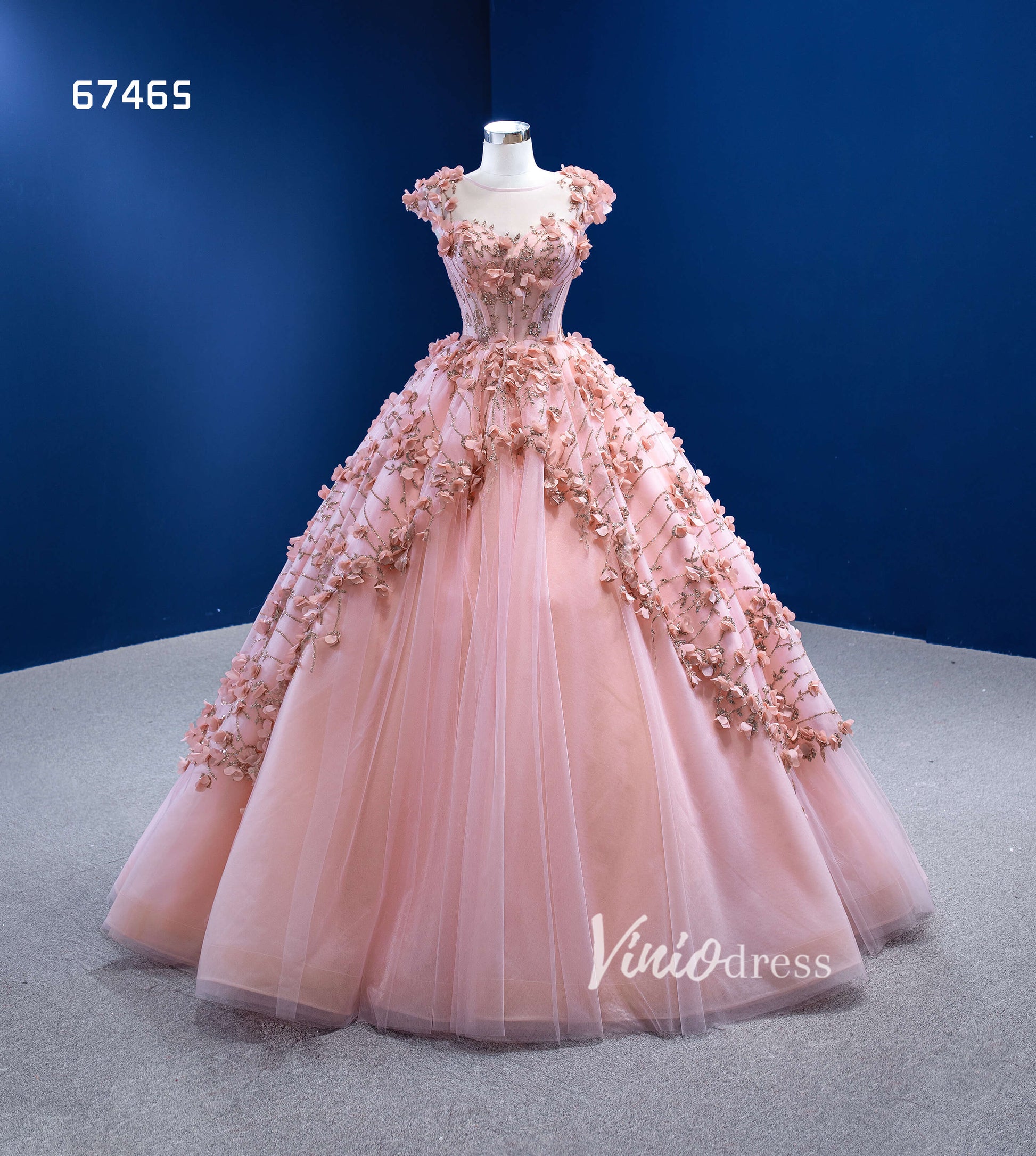 Pink 3D Flower Quince Dresses Sweet 16 Ball Gowns 67465-Quinceanera Dresses-Viniodress-Viniodress