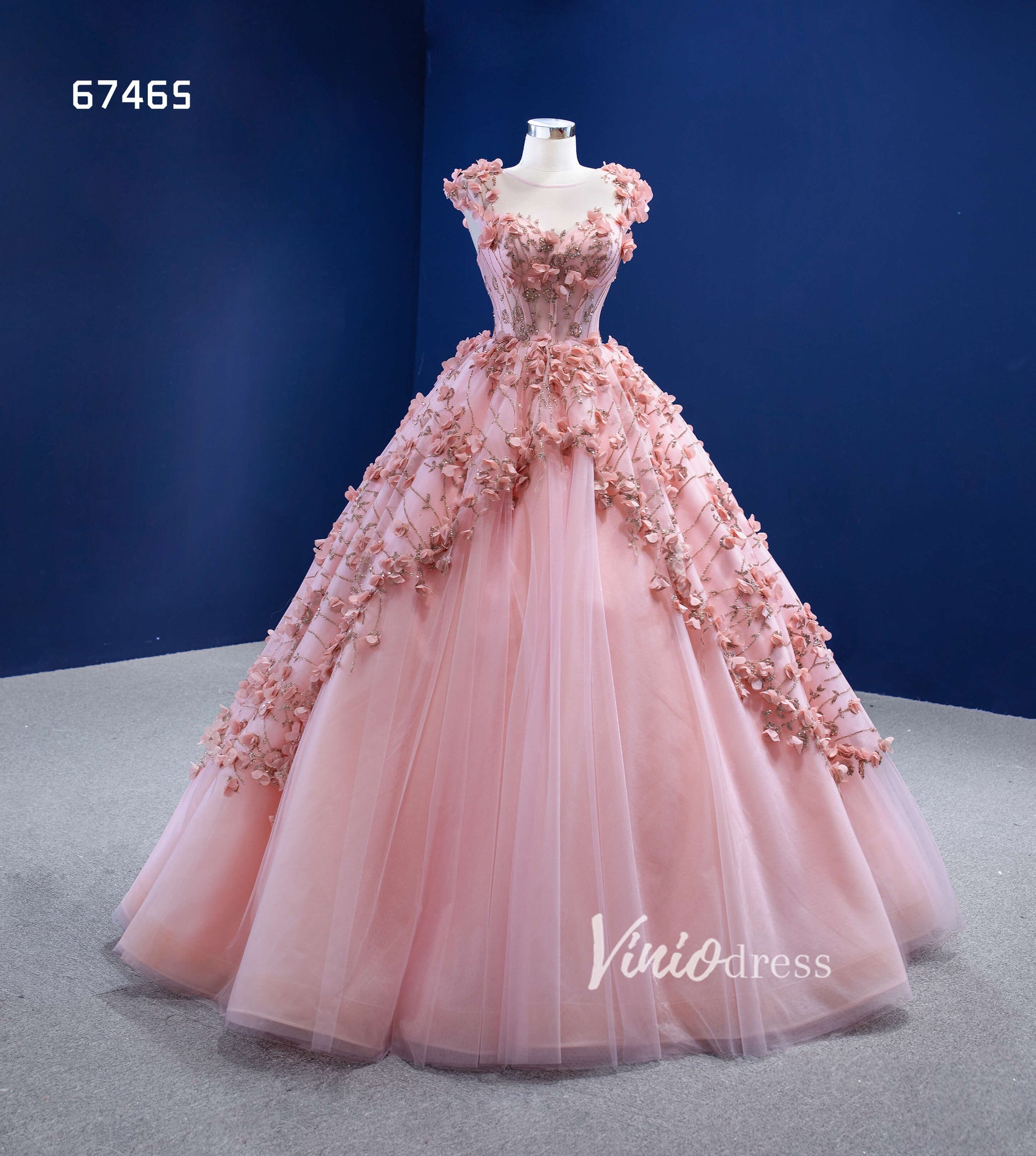 Pink 3D Flower Quince Dresses Sweet 16 Ball Gowns 67465-Quinceanera Dresses-Viniodress-Viniodress